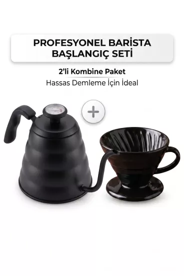 V60 Kahve Demleme Seti Termometreli Barista Kettle ve Seramik Dripper Vivien Home