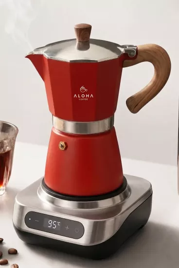 Kırmızı 6 Cup Moka Pot Ocak Üstü İtalyan Espresso Makinesi
