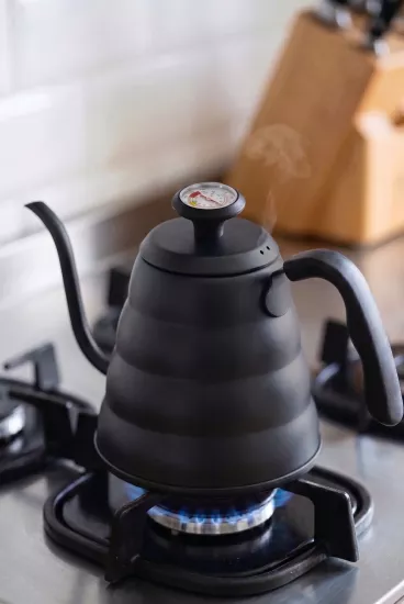1200 ml Siyah Termometre Göstergeli Barista Kettle Gooseneck İbrik