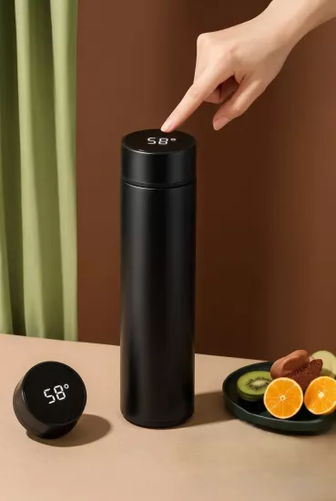 Siyah Dijital Sıcaklık Göstergeli Akıllı Termos 500 ml