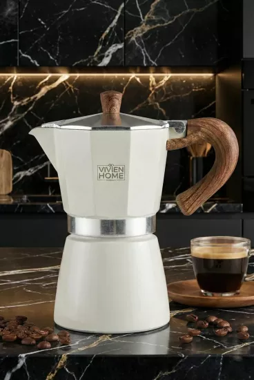 Bej 6 Cup Moka Pot Ocak Üstü İtalyan Espresso Makinesi