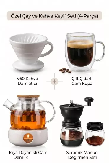 Filtre Kahve Seti Manuel Kahve Değirmeni V60 Dripper ve Bardak Vivien Home