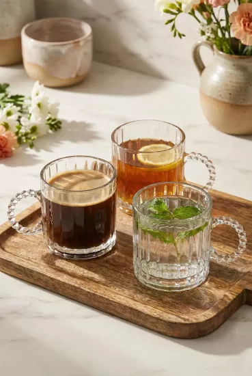 3’lü Boncuk Kulplu Çay, Kahve, Kokteyl Bardağı Seti