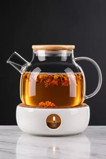 1000 ml Süzgeçli Cam Demlik Isıya Dayanıklı Borosilikat Sürahi