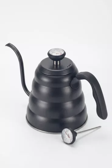 1200 ml Siyah Termometre Göstergeli Barista Kettle Gooseneck İbrik