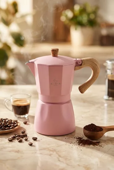 Pembe 6 Cup Moka Pot Ocak Üstü İtalyan Espresso Makinesi