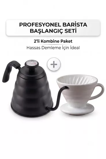 V60 Kahve Demleme Seti Termometreli Barista Kettle ve Seramik Dripper Vivien Home