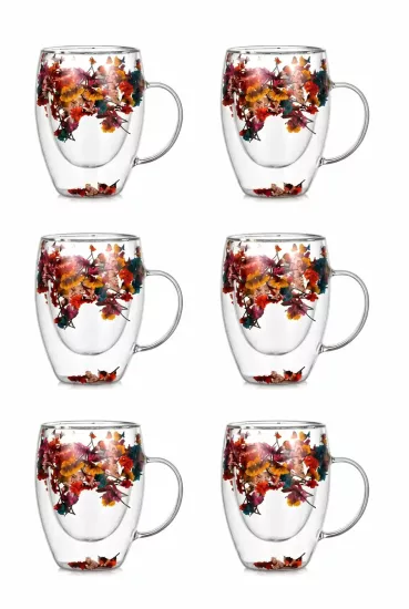 6’lı Flower Cup Çift Cidarlı Çiçekli Cam Bardak Seti 350 ml