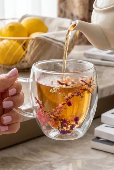 250 ml Çift Cidarlı Çiçekli Bardak Flower Cup