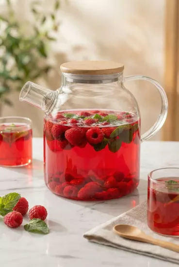 1600 ml Isıya Dayanıklı Borosilikat Cam Demlik ve Bitki Çayı Sürahisi