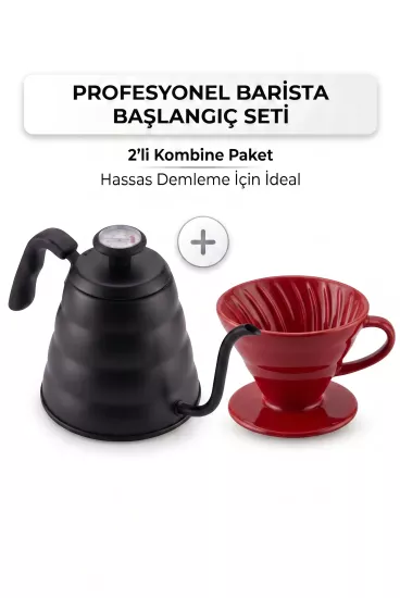 V60 Kahve Demleme Seti Termometreli Barista Kettle ve Seramik Dripper Vivien Home