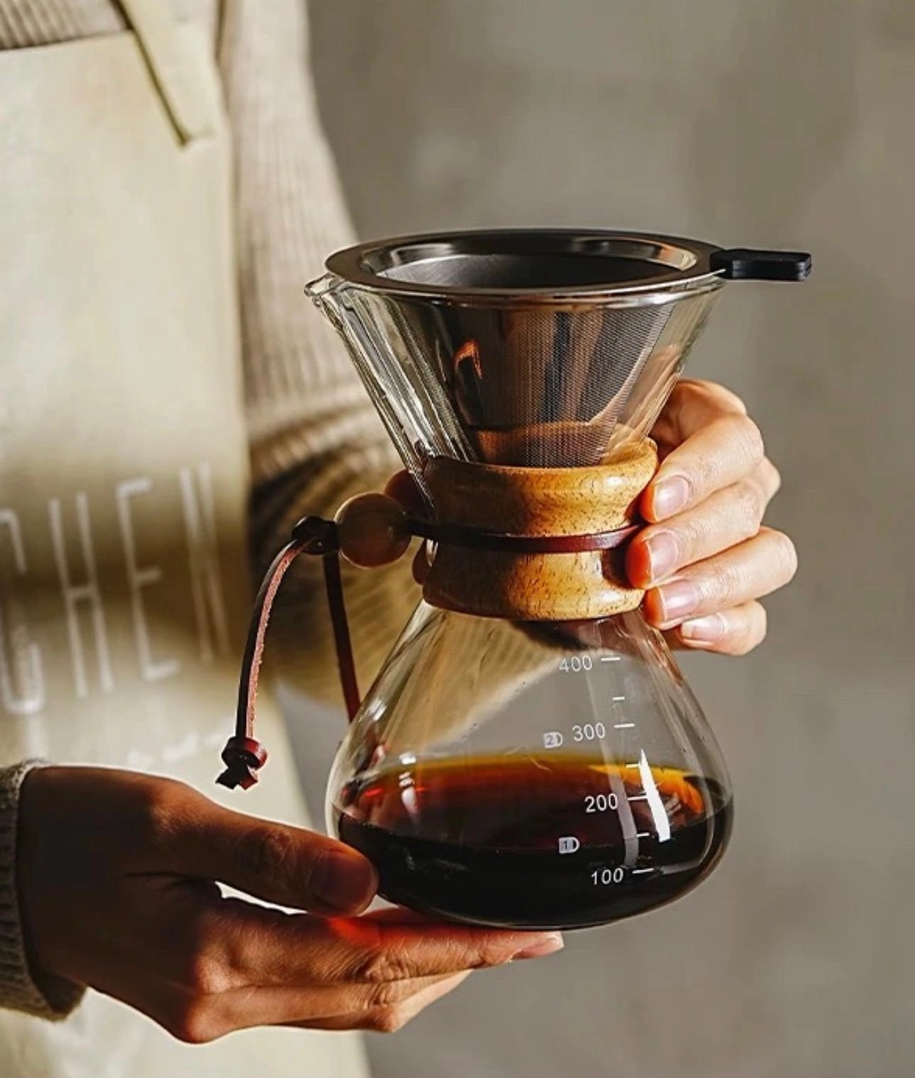 600 ml Ahşap Tutacaklı Chemex Kahve Demleme Ekipmanı