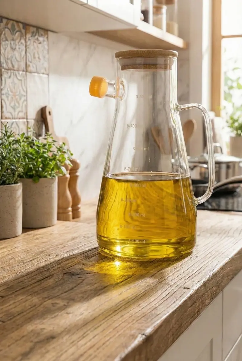 Bambu Kapaklı Vakumlu Borosilikat Cam Yağlık ve Sirkelik