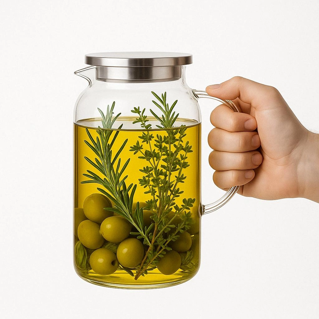 1.8 Litre Borosilikat Cam Zeytinyağı ve Sıvı Yağ Şişesi Büyük Boy Yağdanlık